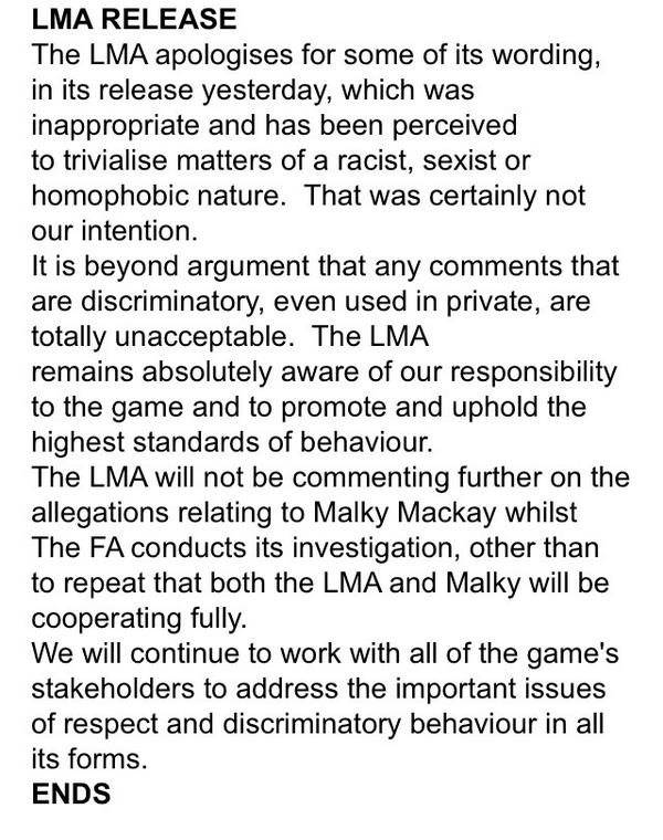 LMA Uses B Word In Malky Mackay Text Scandal Statement | Balls.ie