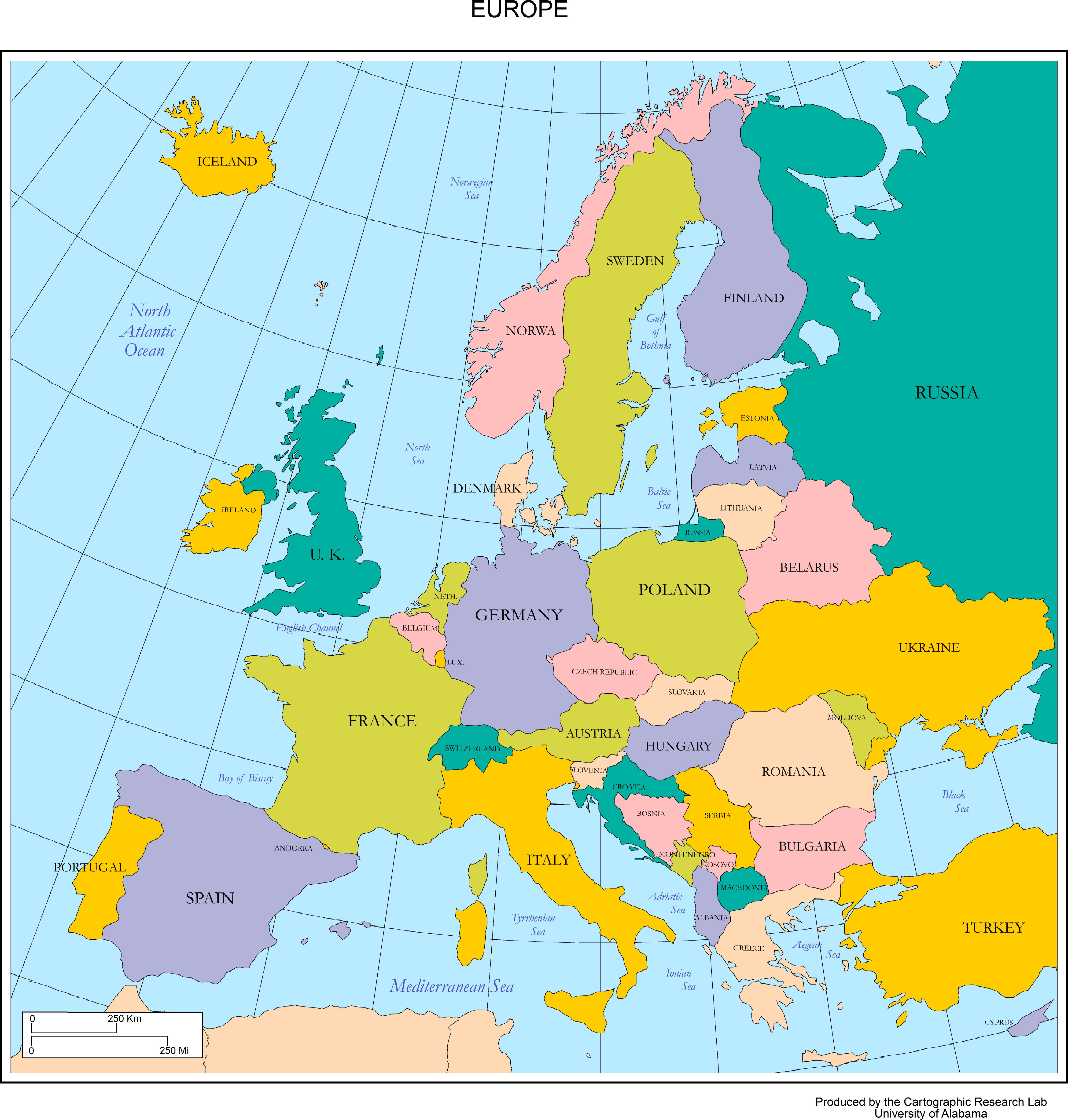 欧洲地图全图高清晰图片
